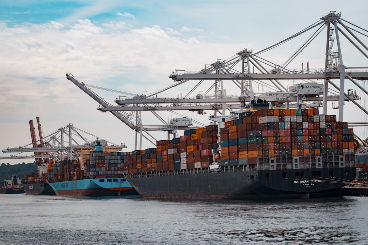 Cargo ship loaded with containers at port